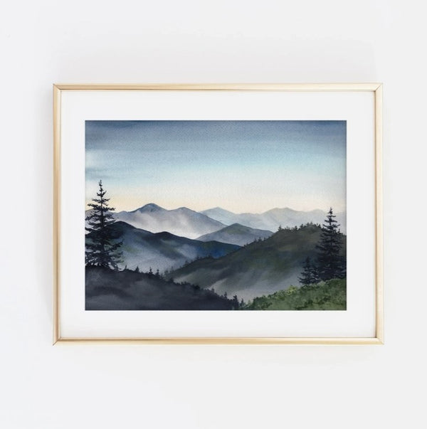 Blue Ridge Moutains Watercolor Print 8x10 - Cami Monet