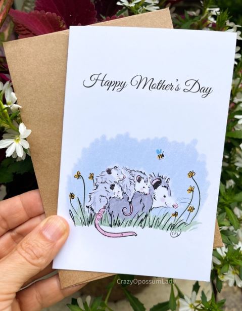 Happy Mothers Day Opossum Mom & Kids in Flowers Card