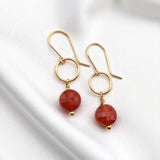 Gold and Carnelian Dangle Earrings -  Handmade & Small Batch