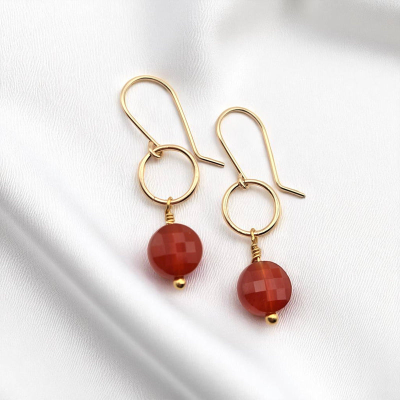 Gold and Carnelian Dangle Earrings -  Handmade & Small Batch