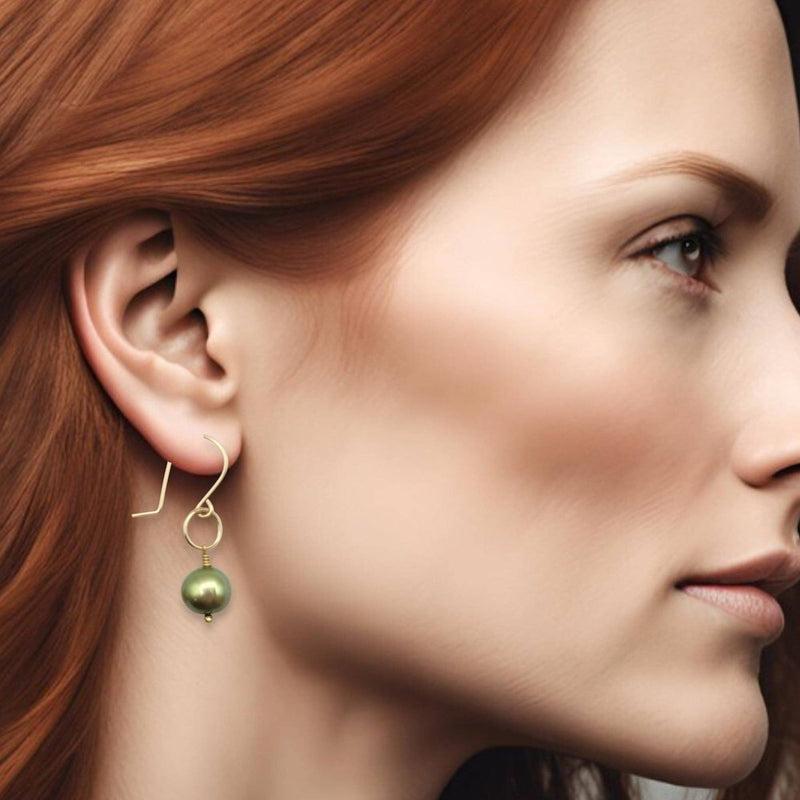 Classic Gold & Lime Green Freshwater Pearl Dangle Earrings