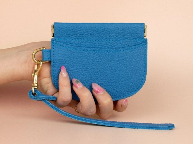 Leather Pop Wallet in Matisse Blue - Cold Gold