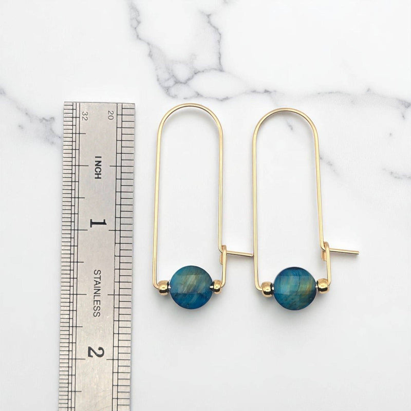 Gold Filled & Blue Tiger's Eye Arc Earrings - Handmade