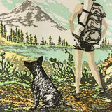 Art - Woman and Dog Hiking in the Mountains