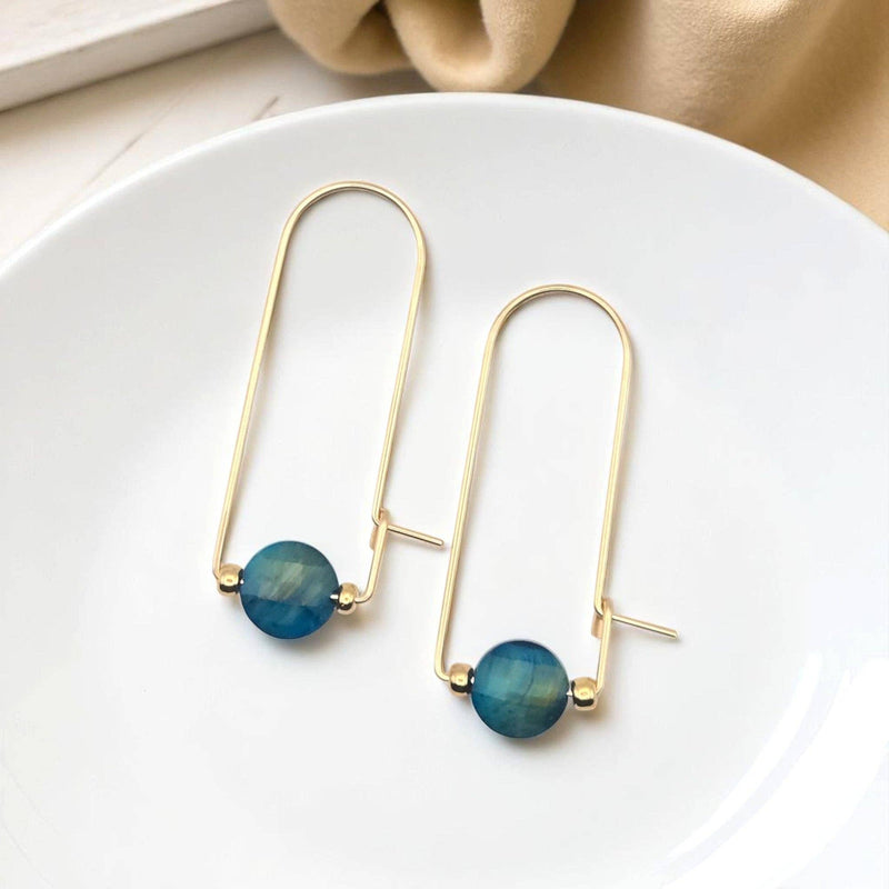 Gold Filled & Blue Tiger's Eye Arc Earrings - Handmade