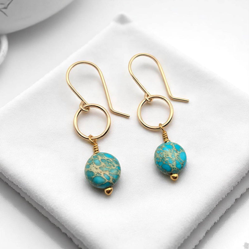 Gold and Turquoise Dangle Earrings - Handmade & Small Batch