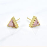 Rose Quartz Tri Earrings - Cold Gold