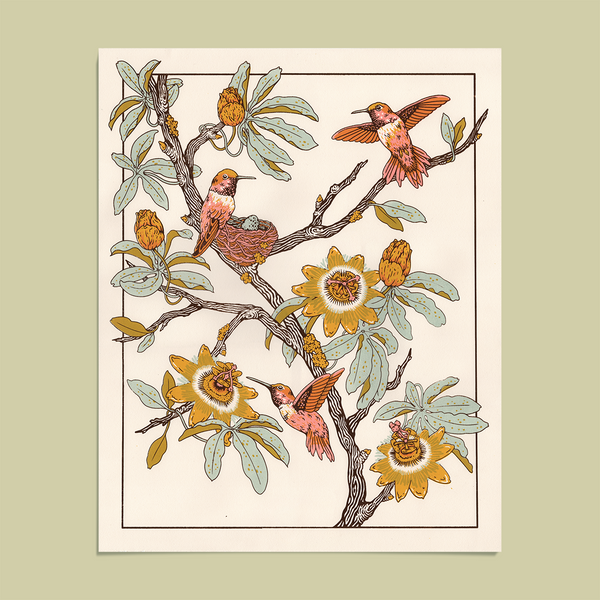 Hummingbirds + Passionflowers 16x20" Giclee Print