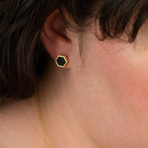 Black Hex Earrings - Cold Gold