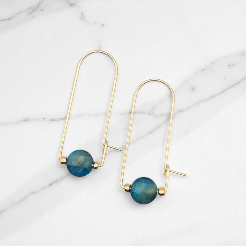 Gold Filled & Blue Tiger's Eye Arc Earrings - Handmade