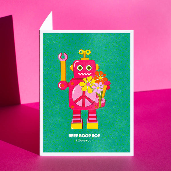 Beep Boop Bop (I Love You) Robot Greeting Card
