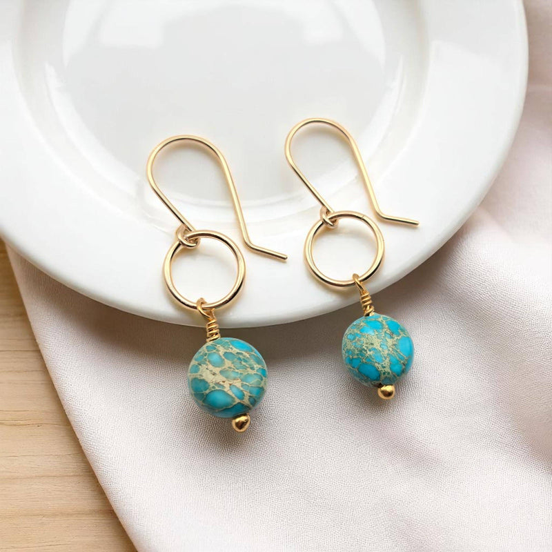 Gold and Turquoise Dangle Earrings - Handmade & Small Batch