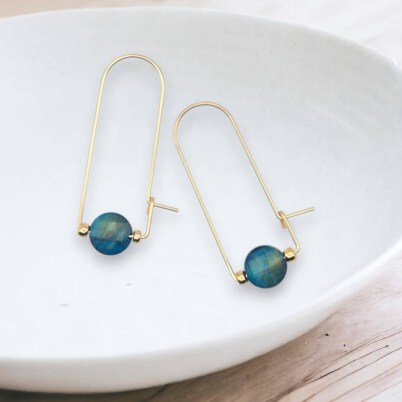 Gold Filled & Blue Tiger's Eye Arc Earrings - Handmade