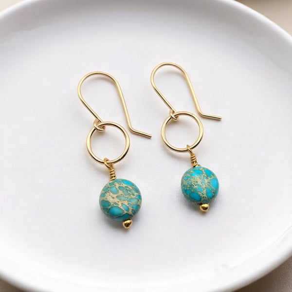 Gold and Turquoise Dangle Earrings - Handmade & Small Batch