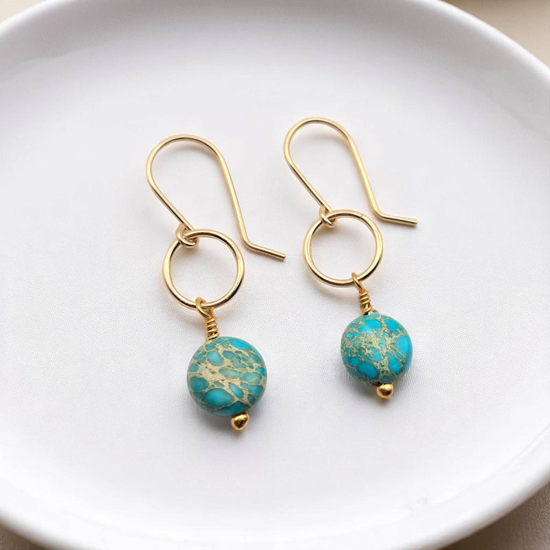 Gold and Turquoise Dangle Earrings - Handmade & Small Batch