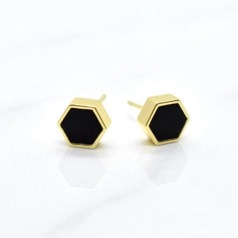 Black Hex Earrings - Cold Gold