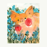 Print - "Pig with Blue Flowers" - 8 x 10