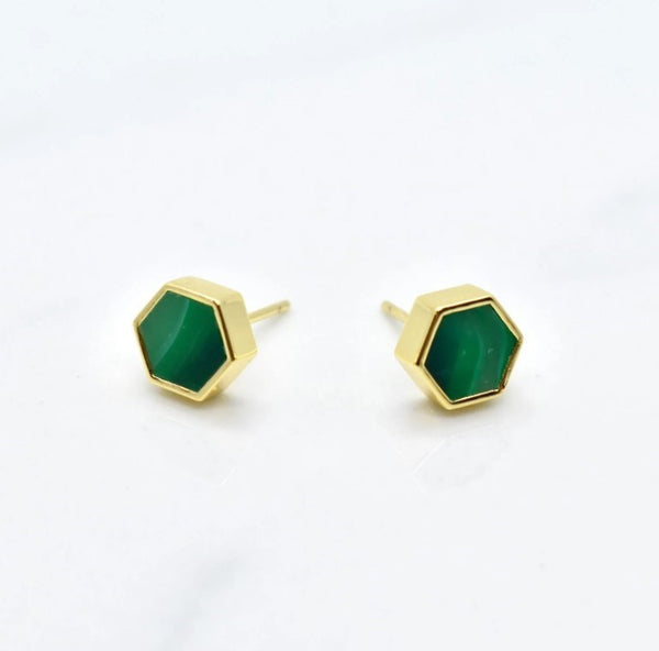 Emerald Hex Earrings - Cold Gold