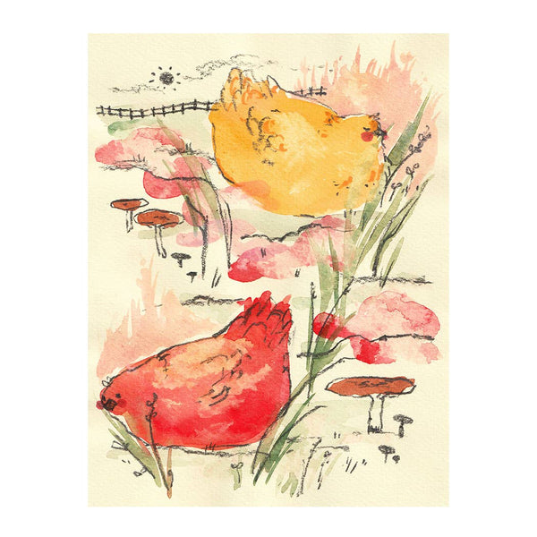 Print - "Two Hens" - 8 x 10