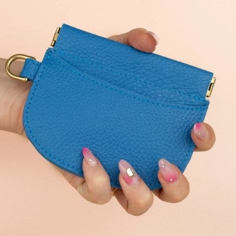 Leather Pop Wallet in Matisse Blue - Cold Gold