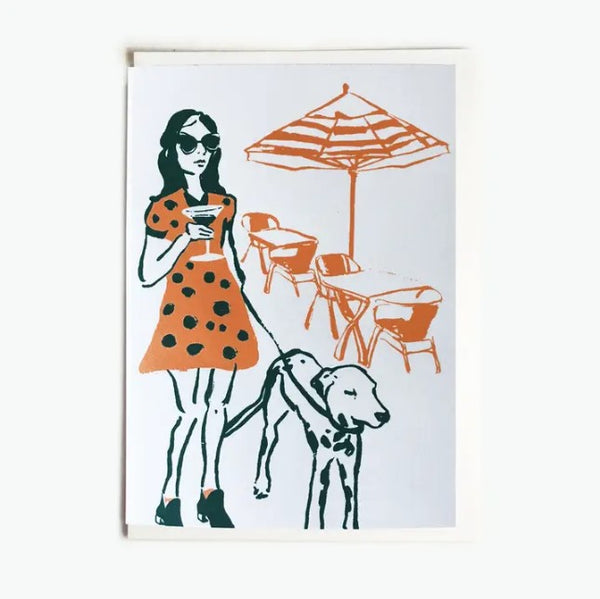 Lady Walking Dog Card