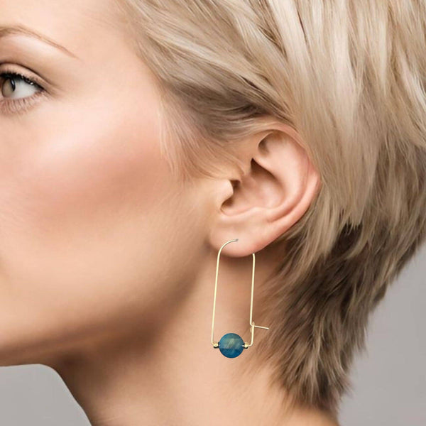 Gold Filled & Blue Tiger's Eye Arc Earrings - Handmade