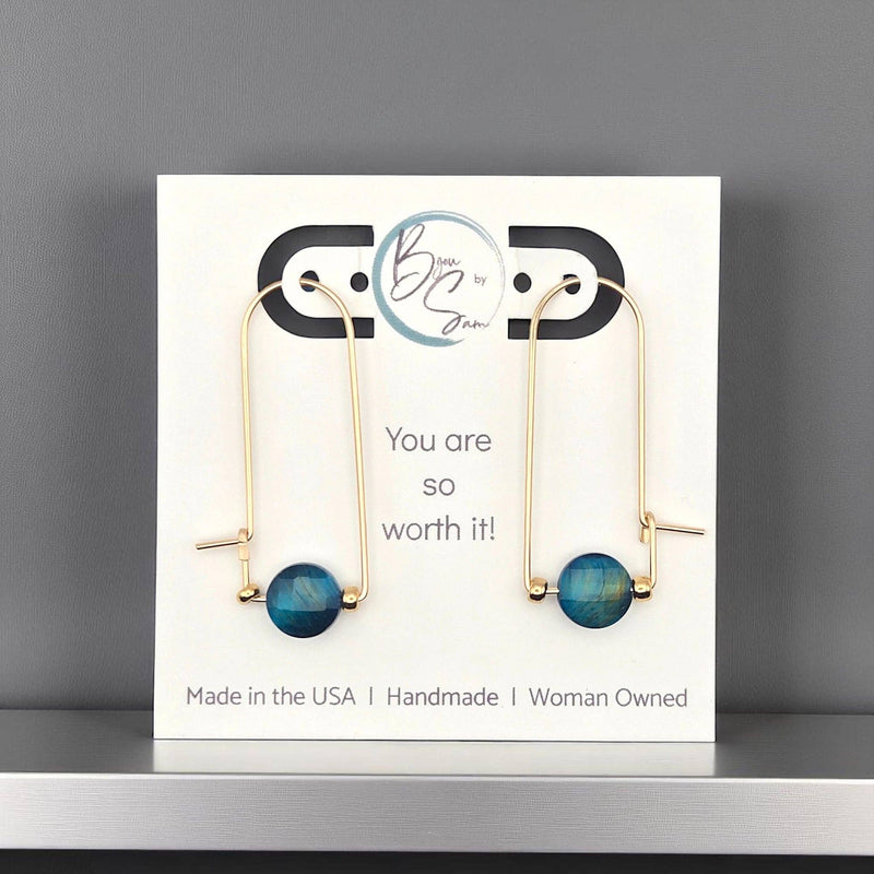 Gold Filled & Blue Tiger's Eye Arc Earrings - Handmade