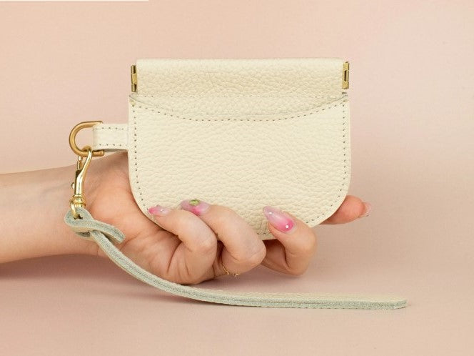 Leather Pop Wallet in Bone White - Cold Gold