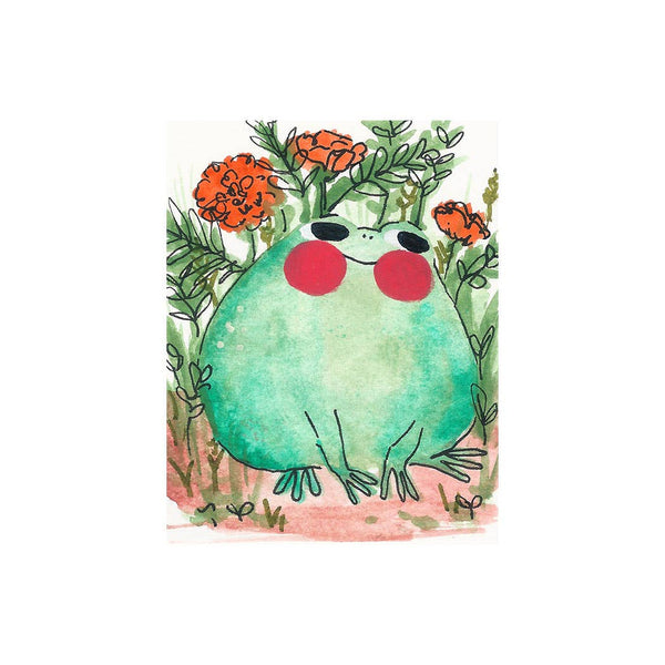 Mini Print - "Frog with Marigolds" - 3x4"