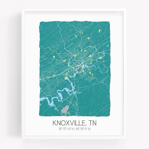 Knox Watercolor Map - Teal, 8x10