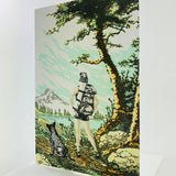 Art - Woman and Dog Hiking in the Mountains
