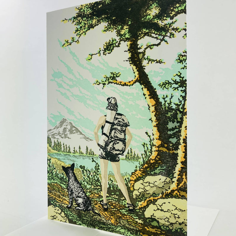 Art - Woman and Dog Hiking in the Mountains