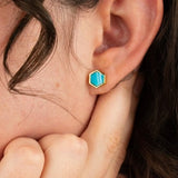 Aquamarine Hex Earrings - Cold Gold