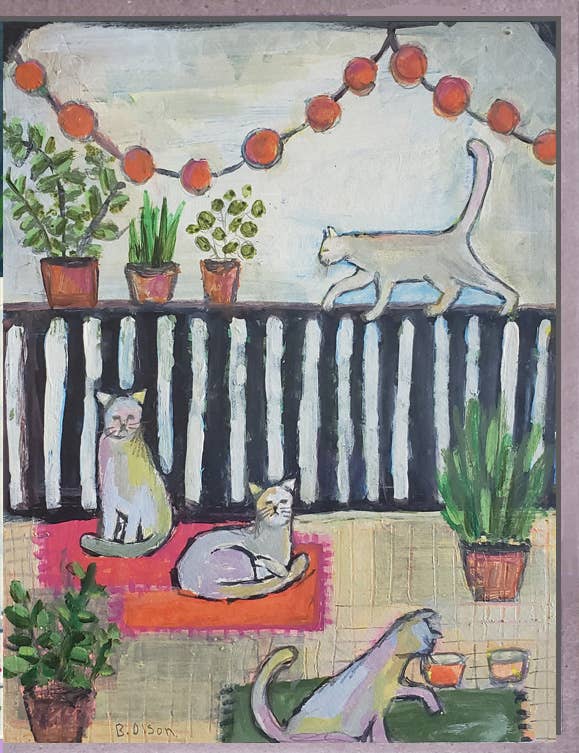Cats on Porch Art Card