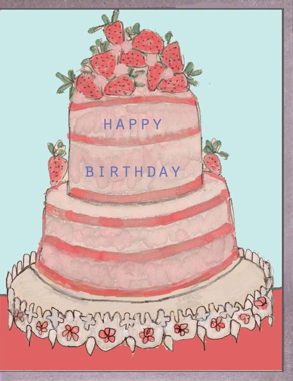 Pink Cake Blue Birthday Card