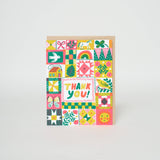 Folk Quilt Thanks Letterpress Greeting Card