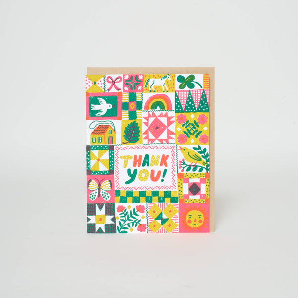 Folk Quilt Thanks Letterpress Greeting Card
