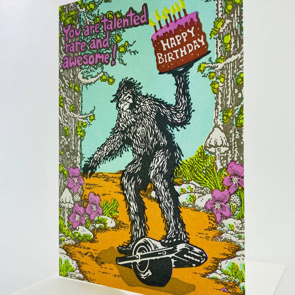 Happy Birthday Sasquatch Riding a One Wheel
