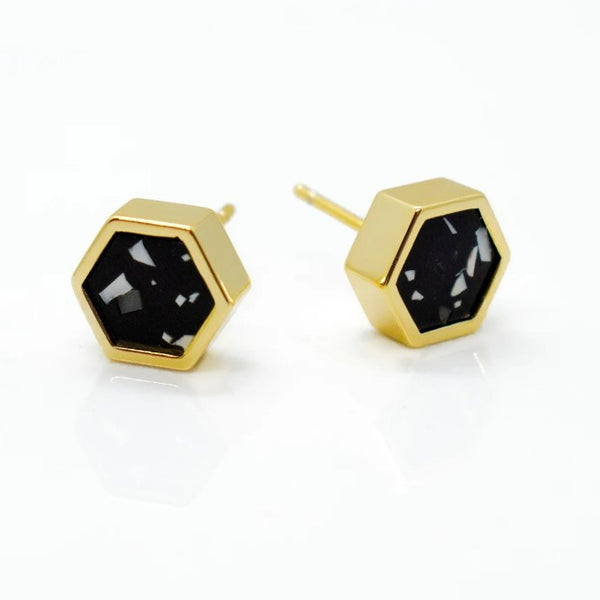 Night Sky Hex Earrings - Cold Gold