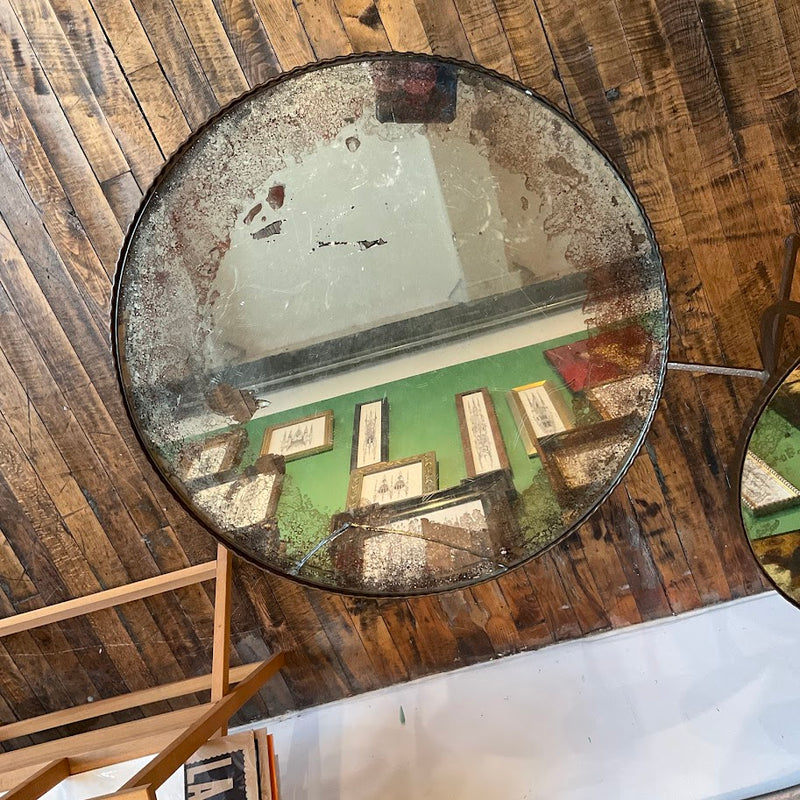 Fixtures - Set of Two Crate & Barrel Metal Tables w/ Mirror Tops