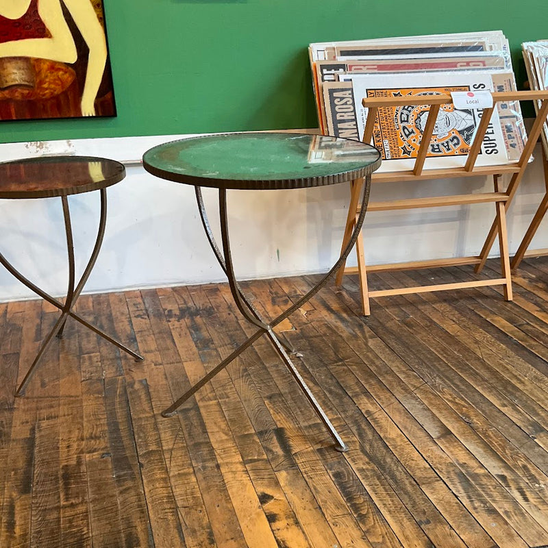 Fixtures - Set of Two Crate & Barrel Metal Tables w/ Mirror Tops