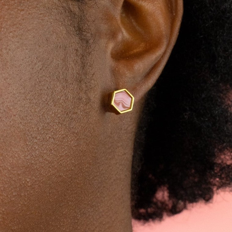 Rose Hex Earrings - Cold Gold