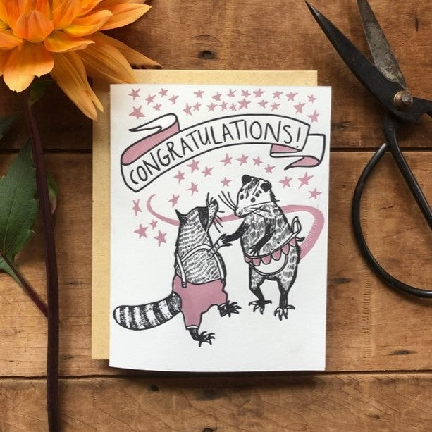 Raccoon Possum Congrats Card