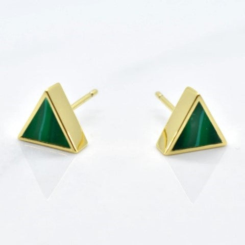 Emerald Tri Earrings - Cold Gold