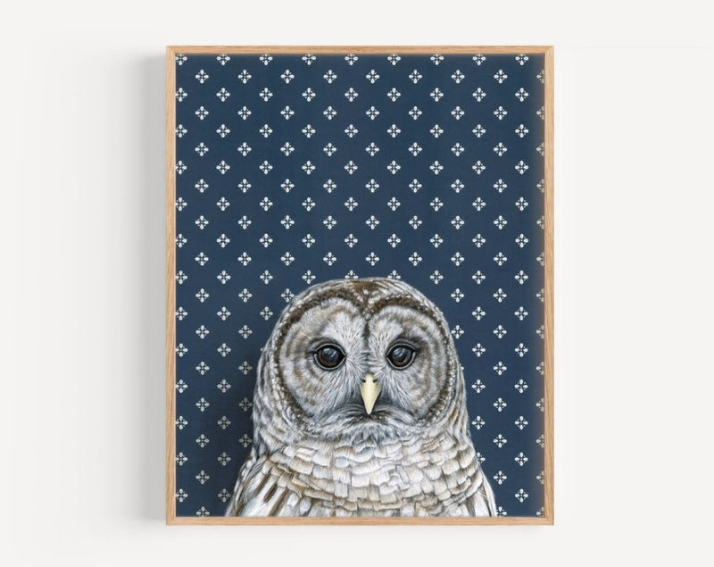 Barred Owl in Dark Blue Print