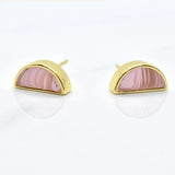 Rose Quartz Moon Earrings - Cold Gold