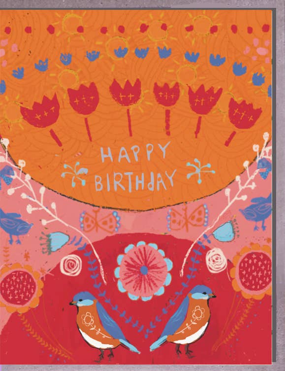2 Blue Birds on Orange Birthday Card