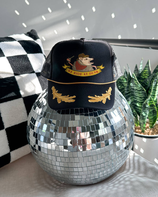 We Ride At Dusk- Opossum Cowboy Trucker Hat