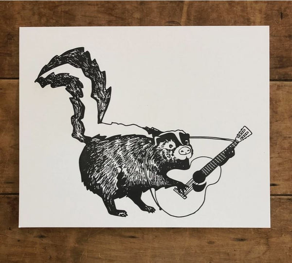 Skunk Guitar Letterpress Print 8 x 10