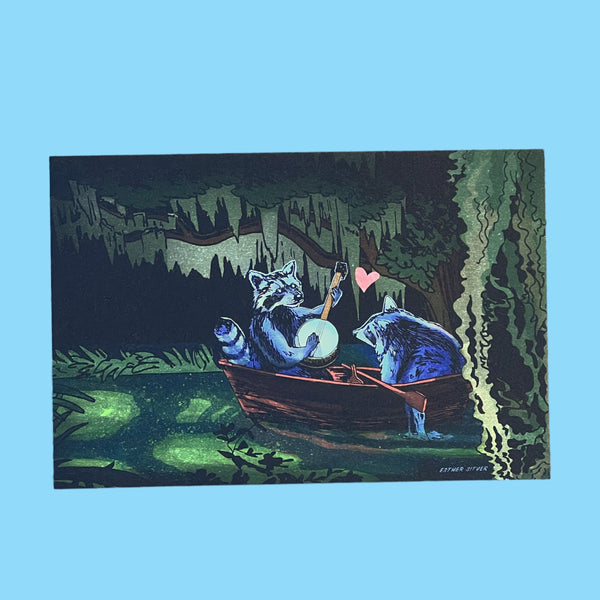 Raccoons on the Bayou - Postcard